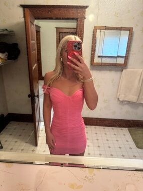 Hello Molly Pink Off-Shoulder Ruched Bodycon Dress
